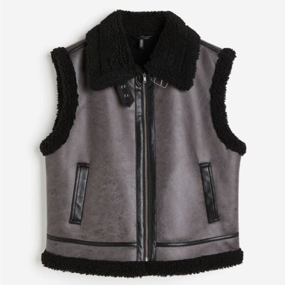 H&M Teddy Fleece-Lined Black Vest - Picture 1 of 15